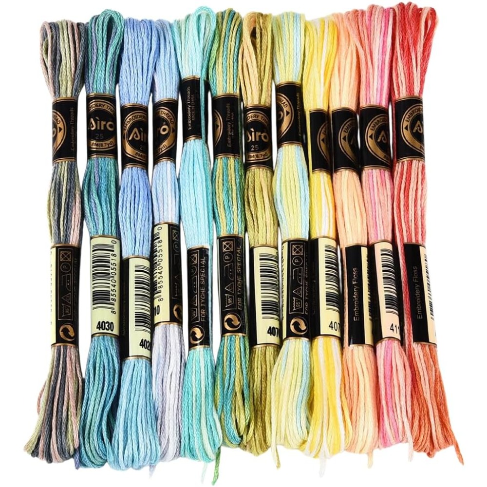 Embroidery Floss Thread - 12개의 실뭉치, 105야드, 6합, 다양한 색상의