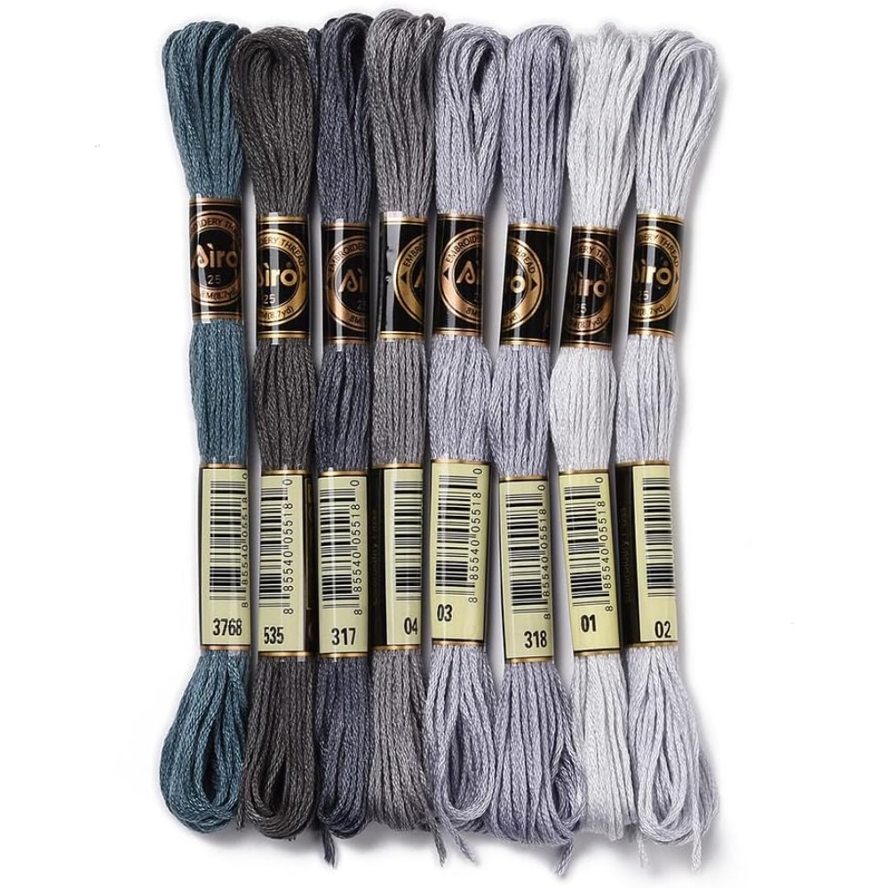 Embroidery Floss Thread - 8 Skeins 70 야드 회색 우정