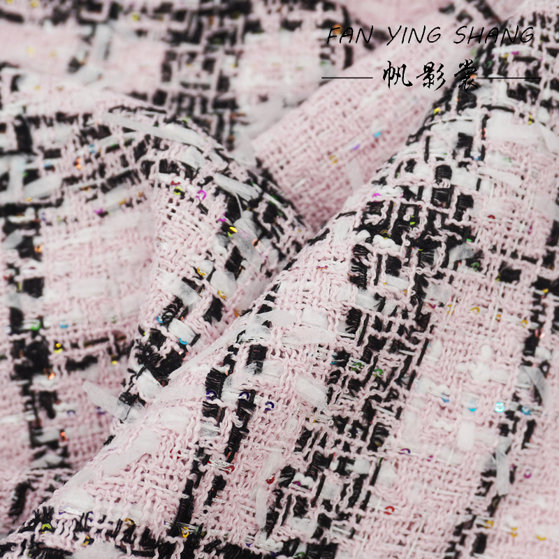 핑크 클래식 빅 플래드 컬러 스팽글 트위드 원단 (코트 - Sewing Tweed Fabric 리뷰 및 가격