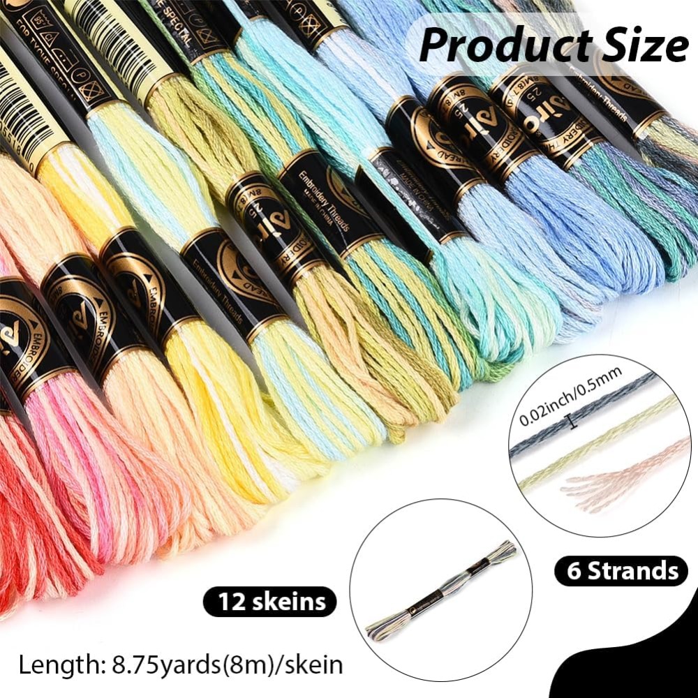 12개의 실뭉치, 105야드, 6합, 다양한 색상의 크 - Embroidery Floss Thread 리뷰 및 가격