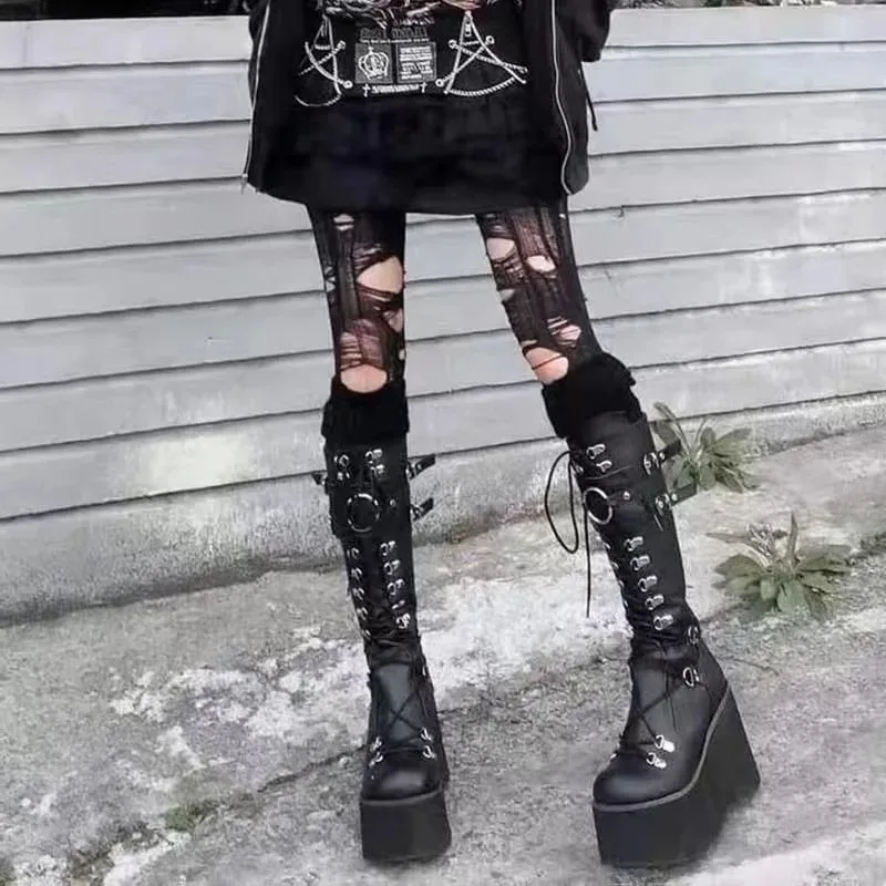 여성용 펑크 고딕 플랫폼 부츠 코스프레 웨지 미드 카프 - Sewing Cloth 리뷰 및 가격