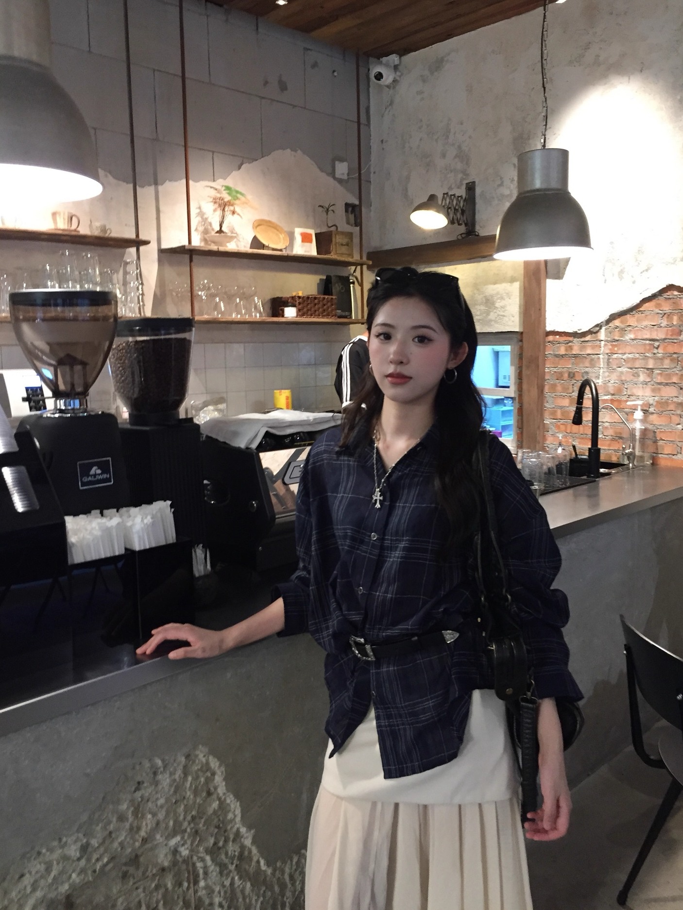 우아한 플래드 긴팔 칼라 셔츠와 스커트 세트 (여성용  - Fabric Weight Set 리뷰 및 가격