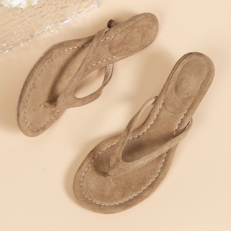 여성용 브라운 힐 샌들, 얇은 굽, 편안한 여름 플립플 - Sewing Nylon 리뷰 및 가격